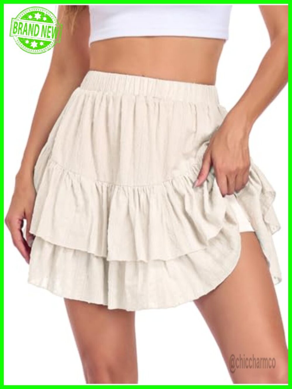 Flowy Mini Skort Ruffle Tiered High Waisted Cotton Blend Casual Beach
